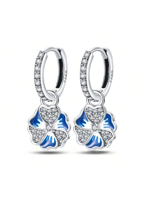 Silver & Blue Sparkling Flowers S925 Earrings