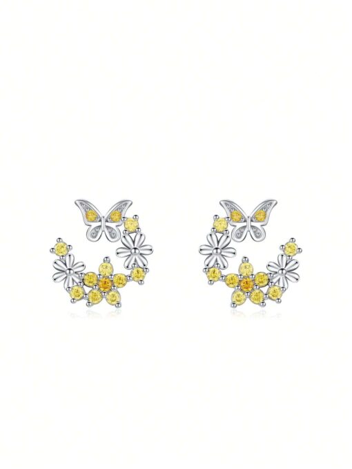 Butterfly Sparkling Sterling Silver Earrings S925