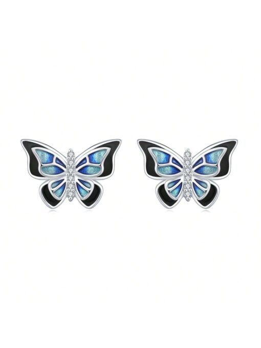 Sterling Silver Blue Butterfly Earrings S925