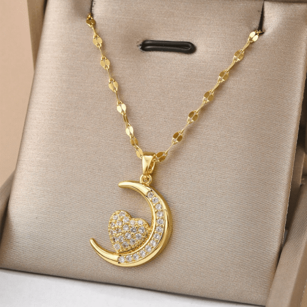 Golden Moon Heart Necklace