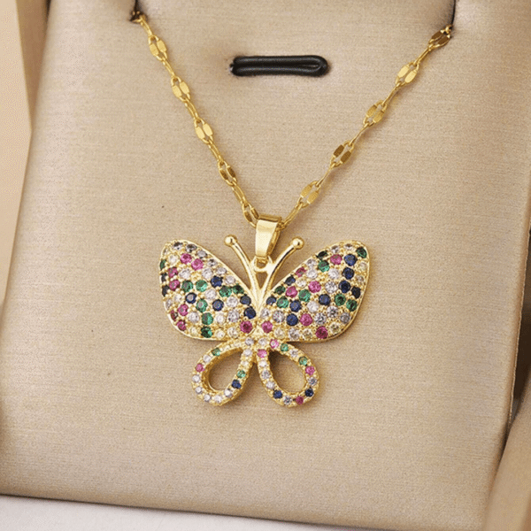 Golden Rainbow Butterfly Necklace