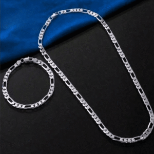 Men's Silver Bracelet & Chain Set