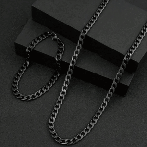 Men's Black Chain & Bracelet Set